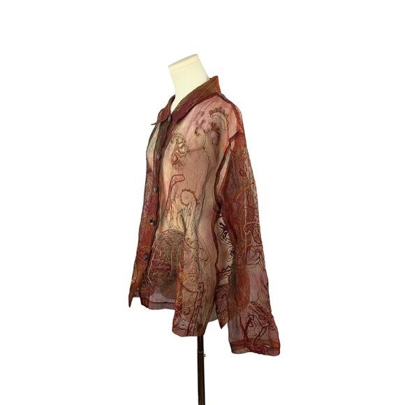 Chicos Sheer Embroidered Button-Up Jacket Size 3 - Picture 5 of 6